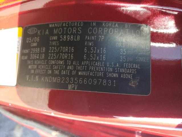 KNDMB233566097831 - 2006 KIA SEDONA EX RED photo 12