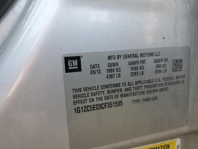 1G1ZC5E03CF351595 - 2012 CHEVROLET MALIBU 1LT 银色 照片 12