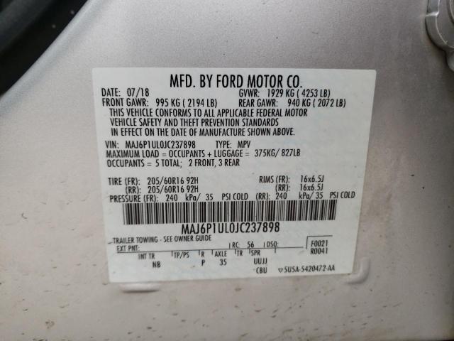 MAJ6P1UL0JC237898 - 2018 FORD ECOSPORT SE Srebrny zdjęcie 13