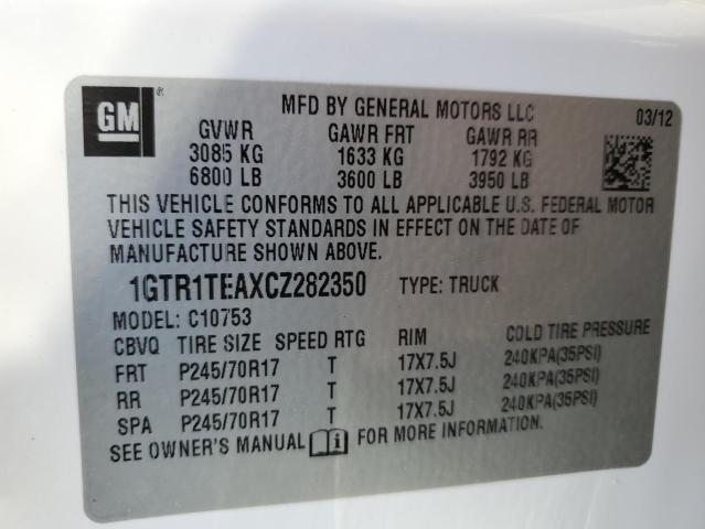 1GTR1TEAXCZ282350 - 2012 GMC SIERRA C1500 WHITE photo 12