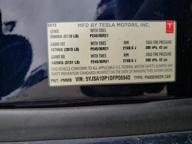 5YJSA1DP1DFP06940 - 2013 TESLA MODEL S Կապույտ լուսանկար 12