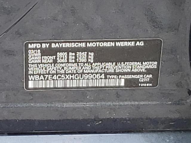 WBA7E4C5XHGU99064 - 2017 BMW 740 XI GRAY photo 12