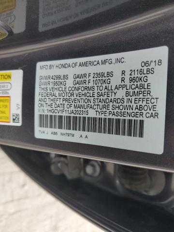 1HGCV1F11JA202315 - 2018 HONDA ACCORD LX GRAY photo 13