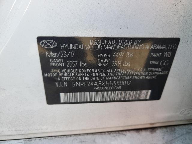 5NPE24AFXHH580012 - 2017 HYUNDAI SONATA SE WHITE photo 12
