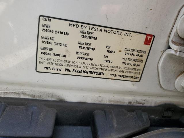 5YJSA1CN1DFP05531 - 2013 TESLA MODEL S Սպիտակ լուսանկար 12