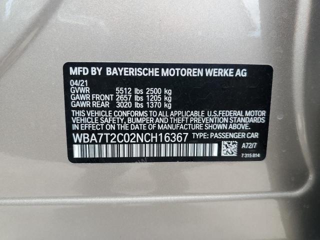 WBA7T2C02NCH16367 - 2022 BMW 740 I Bej fotoğraf 12
