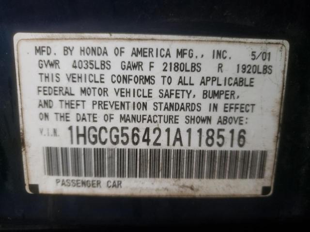 1HGCG56421A118516 - 2001 HONDA ACCORD LX BLUE photo 13