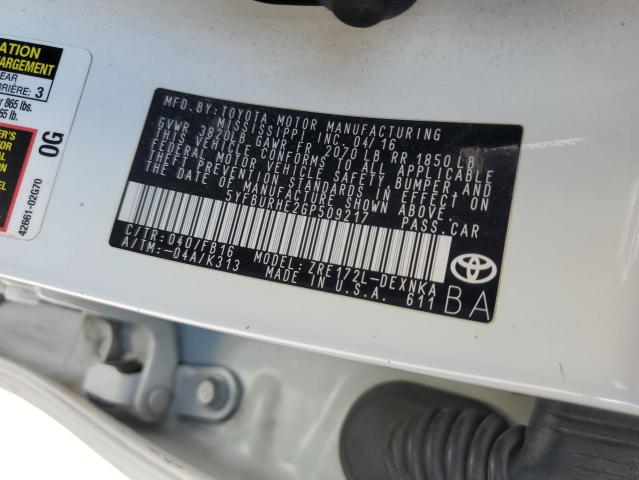 5YFBURHE2GP509217 - 2016 TOYOTA COROLLA L WHITE photo 13