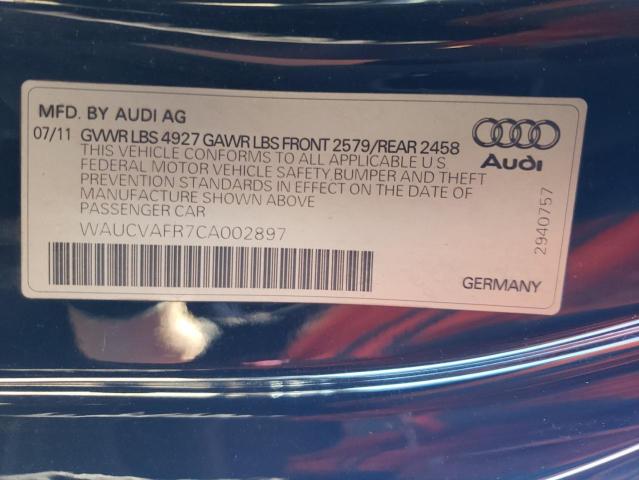 WAUCVAFR7CA002897 - 2012 AUDI S5 PREMIUM PLUS შავი ფოტო 12