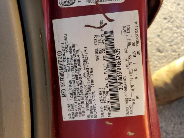 3LNHM26T07R663529 - 2007 LINCOLN MKZ BURGUNDY photo 12