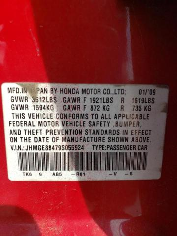 JHMGE88479S055924 - 2009 HONDA FIT SPORT RED photo 12