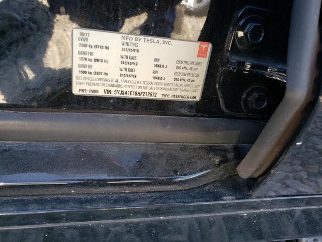 5YJSA1E18HF212672 - 2017 TESLA MODEL S შავი ფოტო 12