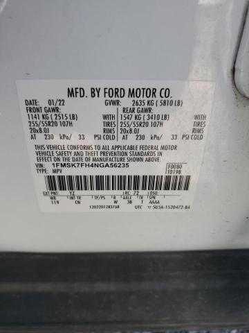 1FMSK7FH4NGA56235 - 2022 FORD EXPLORER LIMITED WHITE photo 13
