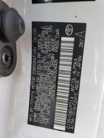 JTKDE3B74A0304005 - 2010 TOYOTA SCION TC 白色 照片 12