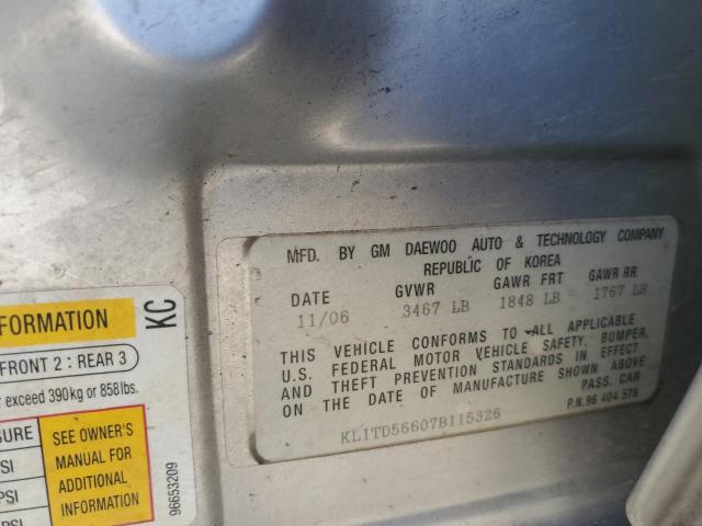 KL1TD56607B115326 - 2007 CHEVROLET AVEO BASE SILVER photo 12