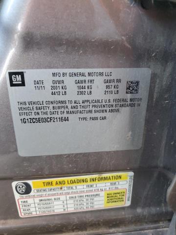 1G1ZC5E03CF211644 - 2012 CHEVROLET MALIBU 1LT Qəhvəyi foto 12