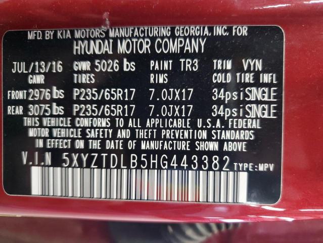 5XYZTDLB5HG443382 - 2017 HYUN SANTA FE SPORT RED photo 13