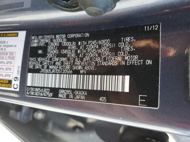 JTEBU5JR7D5120566 - 2013 TOYOTA 4RUNNER SR5 BLUE photo 13