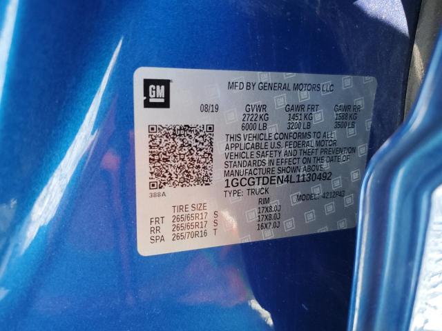 1GCGTDEN4L1130492 - 2020 CHEVROLET COLORADO Z71 BLUE photo 12