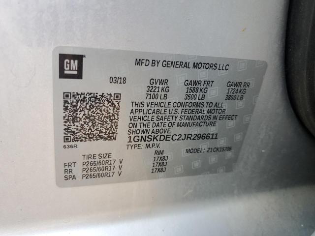 1GNSKDEC2JR296611 - 2018 CHEVROLET TAHOE POLICE 银色 照片 13