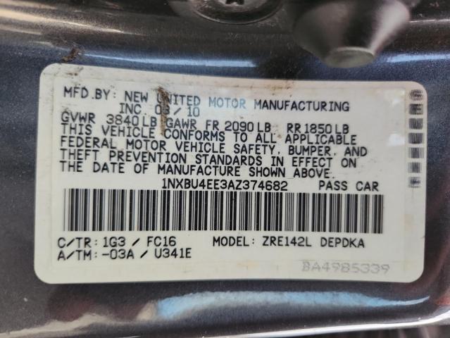1NXBU4EE3AZ374682 - 2010 TOYOTA COROLLA BASE BLACK photo 13