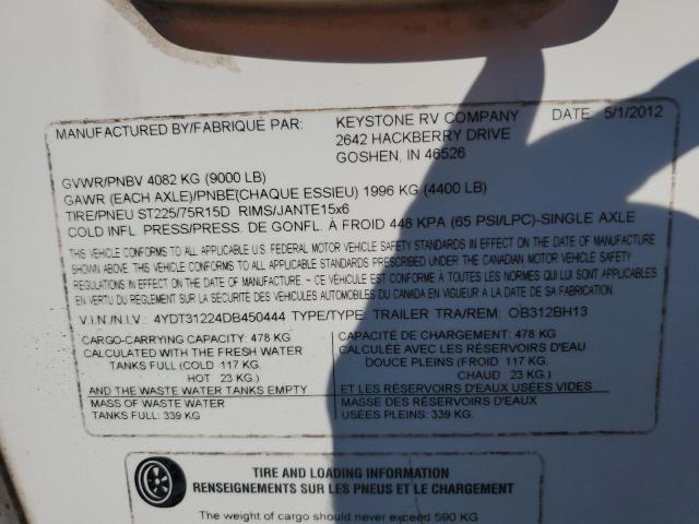 4YDT31224DB450444 - 2013 OUTB TRAVEL TRL WHITE photo 10