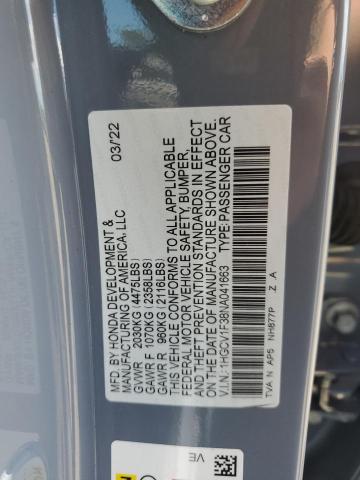 1HGCV1F38NA041663 - 2022 HONDA ACCORD SPORT BLUE photo 12