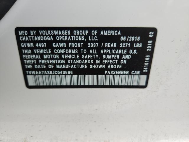 1VWAA7A38JC043596 - 2018 VOLKSWAGEN PASSAT S Սպիտակ լուսանկար 12