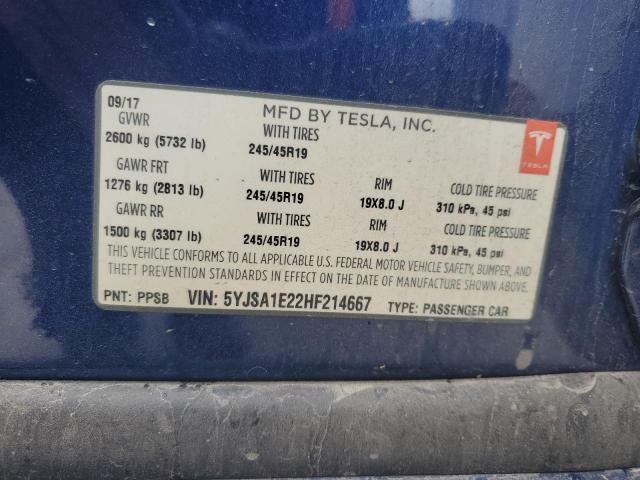 5YJSA1E22HF214667 - 2017 TESLA MODEL S Mavi foto 12
