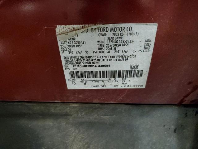 1FM5K8F88KGB39584 - 2019 FORD EXPLORER LIMITED Qırmızı foto 13