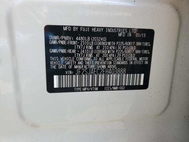 JF2SJAEC2EH403888 - 2014 SUBARU FORESTER 2.5I PREMIUM თეთრი ფოტო 13