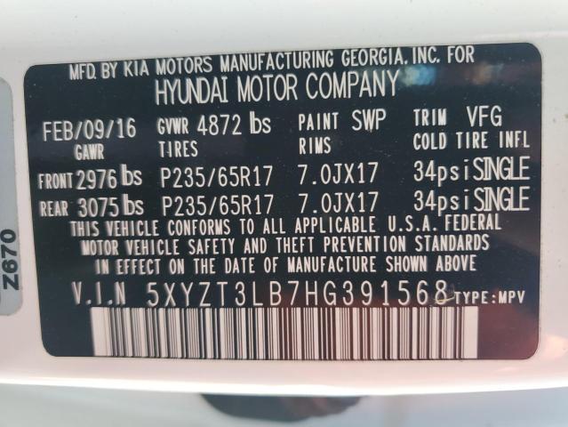 5XYZT3LB7HG391568 - 2017 HYUNDAI SANTA FE SPORT WHITE photo 13