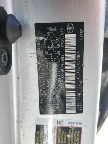 4T1BE46K49U282669 - 2009 TOYOTA CAMRY BASE SILVER photo 12