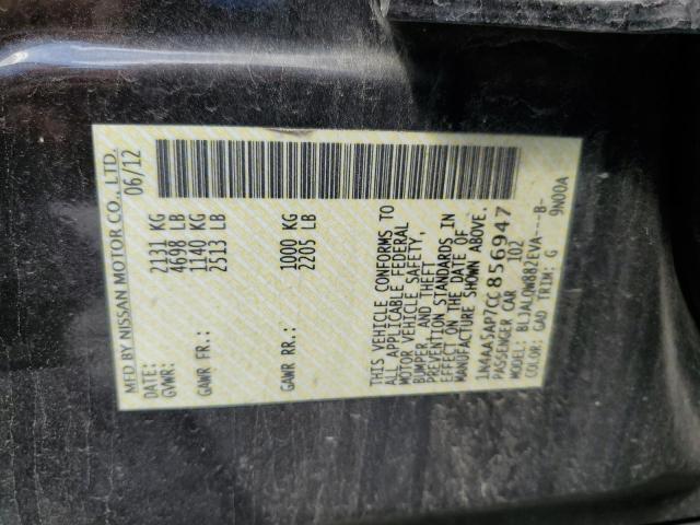 1N4AA5AP7CC856947 - 2012 NISSAN MAXIMA S BLACK photo 12