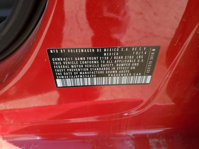 3VW2K7AJ8FM234294 - 2015 VOLKSWAGEN JETTA BASE RED photo 12
