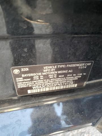 WBA3C3G53FNS74129 - 2015 BMW 320 I XDRIVE BLACK photo 12