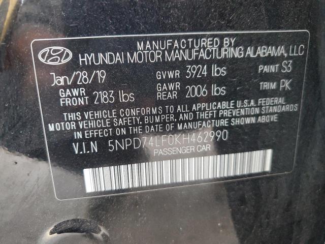 5NPD74LF0KH462990 - 2019 HYUNDAI ELANTRA SE BLACK photo 12