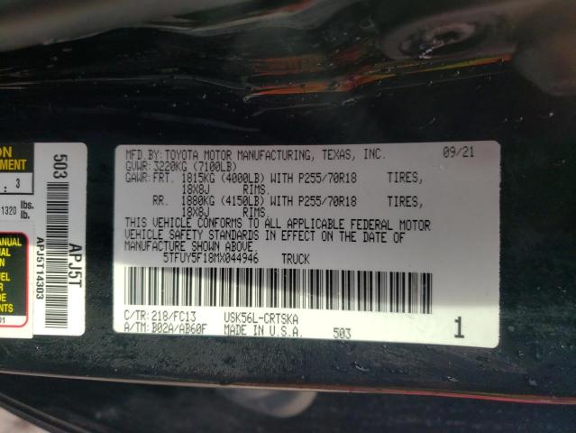 5TFUY5F18MX044946 - 2021 TOYOTA TUNDRA DOUBLE CAB SR/SR5 BLACK photo 12