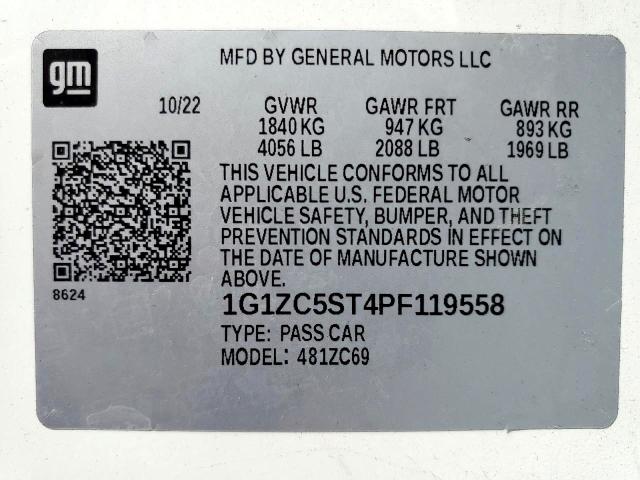 1G1ZC5ST4PF119558 - 2023 CHEVROLET MALIBU LS WHITE photo 13