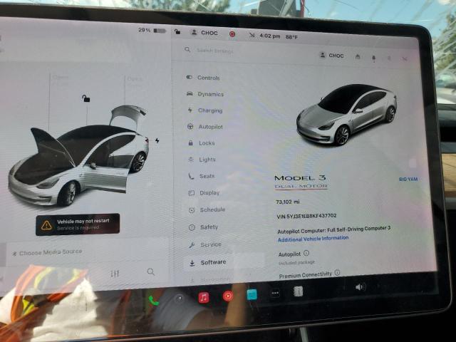 5YJ3E1EB8KF437702 - 2019 TESLA MODEL 3 WHITE photo 9