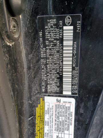 4T1FA38P47U113751 - 2007 TOYOTA CAMRY SOLA SE BLACK photo 12