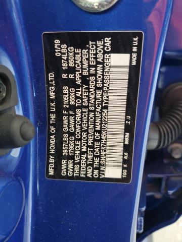 SHHFK7H45KU212254 - 2019 HONDA CIVIC SPORT ლურჯი ფოტო 13