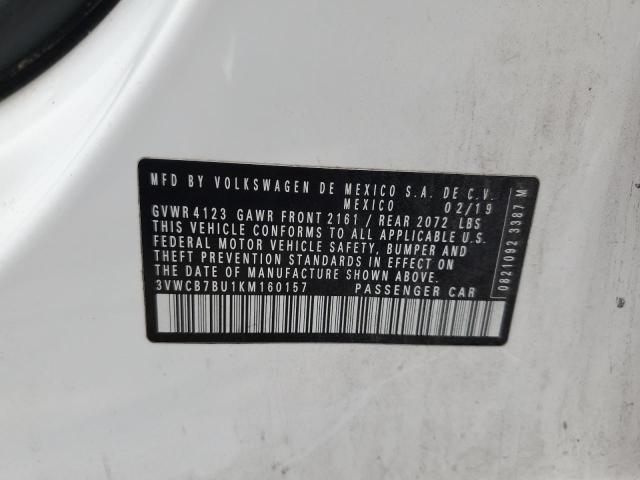 3VWCB7BU1KM160157 - 2019 VOLKSWAGEN JETTA S Սպիտակ լուսանկար 12