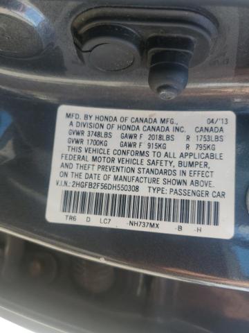 2HGFB2F56DH550308 - 2013 HONDA CIVIC LX GRAY photo 12