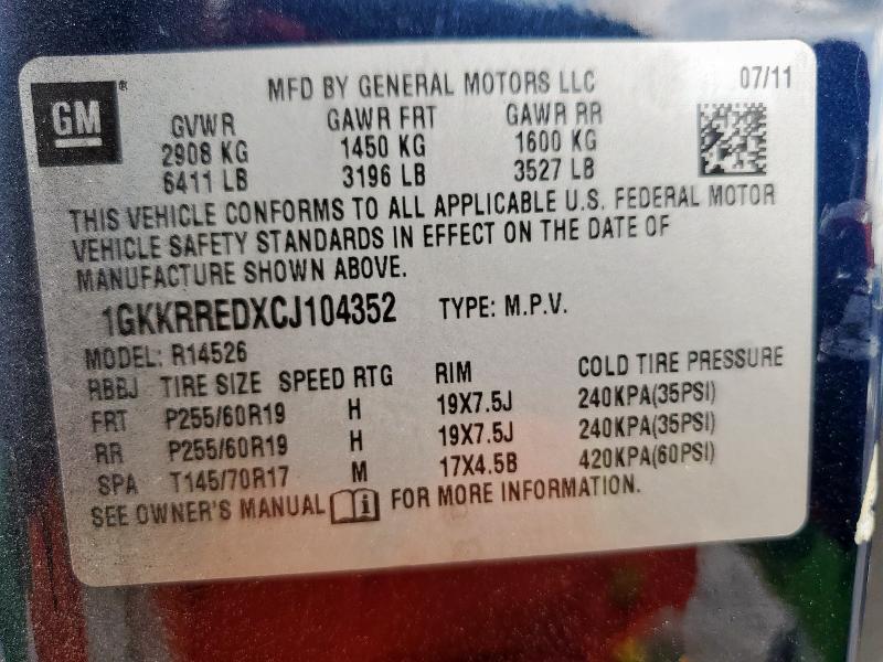 1GKKRREDXCJ104352 - 2012 GMC ACADIA SLT-1 BLUE photo 13