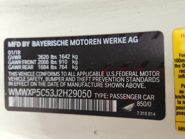 WMWXP5C53J2H29050 - 2018 MINI COOPER CREAM photo 13