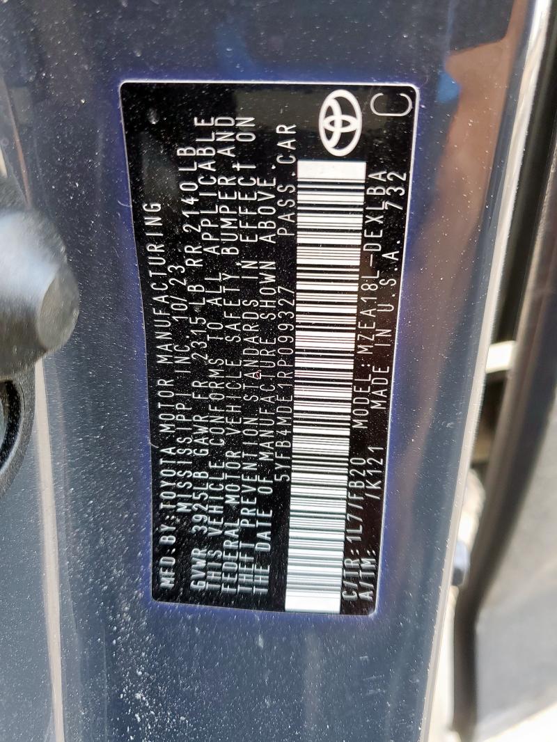 5YFB4MDE1RP099327 - 2024 TOYOTA COROLLA LE GRAY photo 12