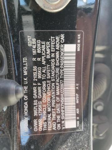 SHHFK7H56HU220977 - 2017 HONDA CIVIC EX BLACK photo 12