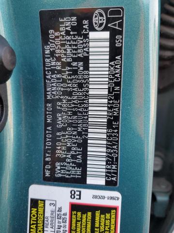 2T1BU4EE8AC295588 - 2010 TOYOTA COROLLA BASE Yaşıl foto 12