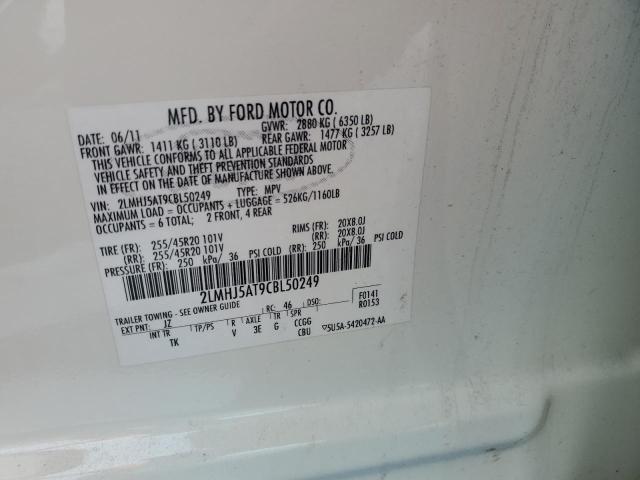 2LMHJ5AT9CBL50249 - 2012 LINCOLN MKT WHITE photo 13